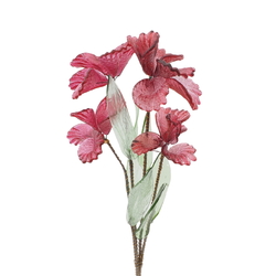 Czech lampwork glass bead pink dianthus flower stem