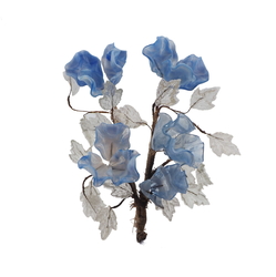 Antique Art Deco Czech lampwork glass bead blue bicolor flowers stem ornament