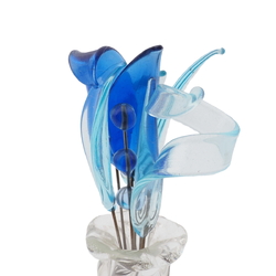 Lot (8) Czech lampwork blue glass flower petal leaf headpin stem craft beads