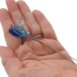 Lot (8) Czech lampwork blue glass flower petal leaf headpin stem craft beads
