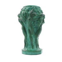 Vintage Czech Schlevogt Ingrid " Grape Harvest" nudes malachite green glass vase