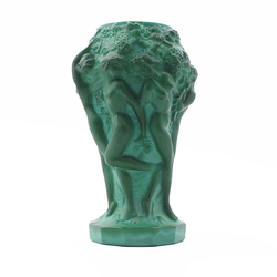 Vintage Czech Schlevogt Ingrid " Grape Harvest" nudes malachite green glass vase