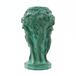 Vintage Czech Schlevogt Ingrid " Grape Harvest" nudes malachite green glass vase