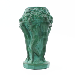 Vintage Czech Schlevogt Ingrid " Grape Harvest" nudes malachite green glass vase