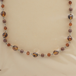 Vintage Czech silver chain link necklace topaz lustre frost glass beads