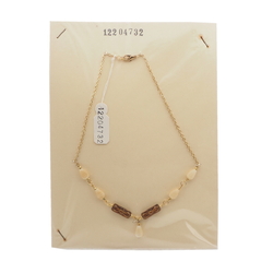 Czech vintage chain necklace gilt topaz satin beige glass beads