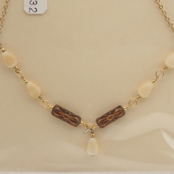 Czech vintage chain necklace gilt topaz satin beige glass beads