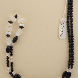 Vintage Czech necklace clear flower rondelle frost melon black glass beads