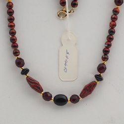 Vintage Czech necklace brown marbled faceted square bicone oval glass beads