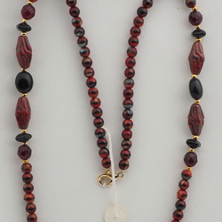 Vintage Czech necklace brown marbled faceted square bicone oval glass beads