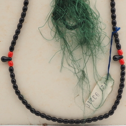 Vintage Czech 99 black red glass bead prayer bead strand green tassle