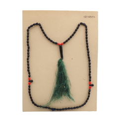 Vintage prayer bead strand 99 black red Czech glass beads green tassle