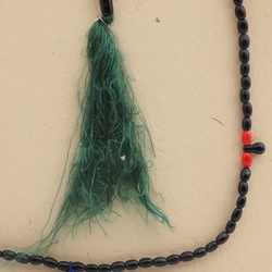 Vintage prayer bead strand 99 black red Czech glass beads green tassle