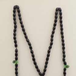 Vintage Muslim prayer bead strand 99 Czech green black glass beads
