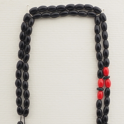 Vintage Czech black red glass bead prayer bead strand 