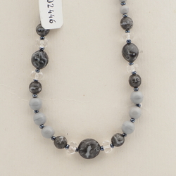 Vintage Czech necklace pink marble clear glass beads 