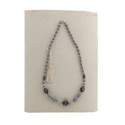 Vintage Czech necklace pink marble silver crystal glass beads 