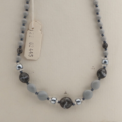 Vintage Czech necklace pink marble silver crystal glass beads 