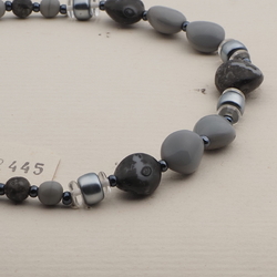 Vintage Czech necklace pink marble silver crystal glass beads 