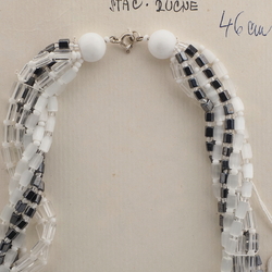 Vintage Czech 7 strand necklace satin atlas clear hematite glass beads