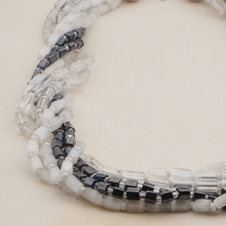 Vintage Czech 7 strand necklace satin atlas clear hematite glass beads