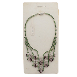 Vintage Czech geometric green crystal rhinestone jewelry Necklace Marked Card