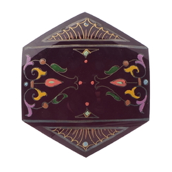 Victorian Antique abstract floral hand painted jet black glass jewelry element