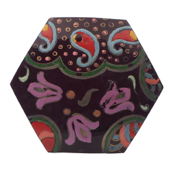 Victorian Antique floral abstract hand painted jet black glass jewelry element