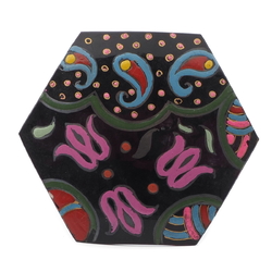 Antique Victorian floral abstract hand painted jet black glass jewelry element