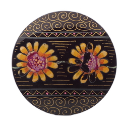 Antique Victorian gold gilt floral hand painted jet black glass jewelry element