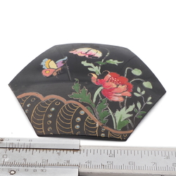Antique Victorian poppy butterfly hand painted jet black glass hexagon jewelry element