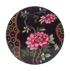 Antique Victorian peony flower hand painted gilt jet black glass jewelry element