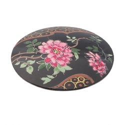 Antique Victorian peony flower hand painted gilt jet black glass jewelry element