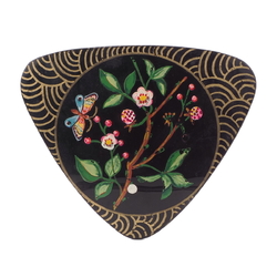 Victorian Antique flower butterfly hand painted jet black glass jewelry element