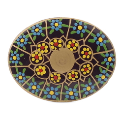 Large Antique Victorian hand painted gold gilt floral jet black glass jewelry element 