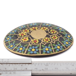 Large Antique Victorian hand painted gold gilt floral jet black glass jewelry element 