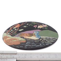 Large Antique Victorian hand painted duck on pond jet black glass jewelry element