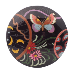 Antique Victorian butterfly floral hand painted jet black glass jewelry element