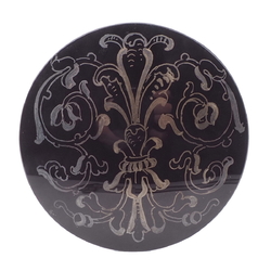 Antique Victorian floral scroll hand painted jet black mourning glass jewelry design element
