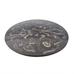 Antique Victorian floral scroll hand painted jet black mourning glass jewelry design element