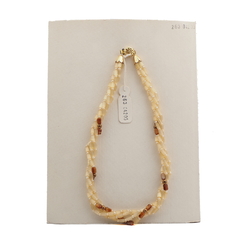 Vintage Czech 4 strand necklace yellow satin atlas marble glass beads