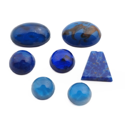 Lot (7) Czech vintage blue glass cabochons Lapis marble foil satin