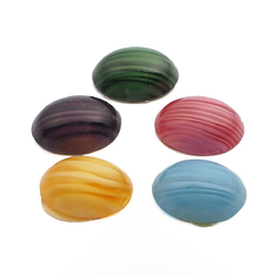 Lot (5) Czech vintage satin striped oval glass cabochons 18x13mm