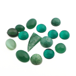 Lot (15) Czech vintage glass cabochons green matrix marble opaline