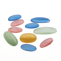 Lot (10) Czech vintage satin moonglow oval glass cabochons