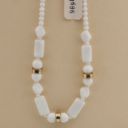 Vintage Czech necklace white rectangle oval glass beads 16"