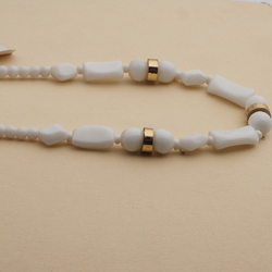 Vintage Czech necklace white rectangle oval glass beads 16"