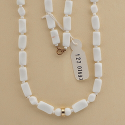 Vintage Czech necklace white round square nugget glass beads 27"