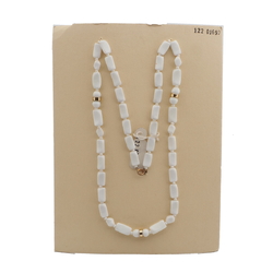 Vintage Czech necklace white rectangle round oval glass beads 25"