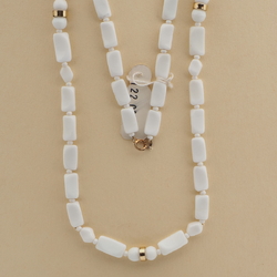 Vintage Czech necklace white rectangle round oval glass beads 25"
